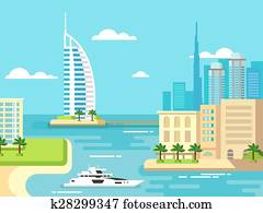 Dubai City Beach Skyline