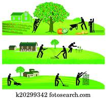 gartenarbeit, und, ernten gartenarbeit, und, ernten