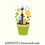 Growing idea - education, creativity and science concept illustration, poster Growing idea - education, creativity and science concept illustration, poster