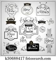 Retro design catchwords elements on whiteboard