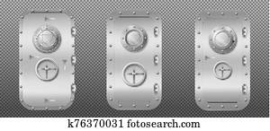 מתכת, דלת, עם, אשקף, ב, צוללת, או, חללית