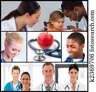 3º edad, sonriente, doctor, con, el suyo, colegas