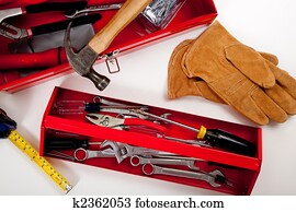 A Red Toolbox with miscellaneous tools A Red Toolbox with miscellaneous tools
