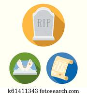 Funeral ceremony flat icons in set collection for design. Funerals and Attributes vector symbol stock web illustration. Funeral ceremony flat icons in set collection for design. Funerals and Attributes vector symbol stock web illustration.
