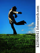 Happy woman in autumn/winter horizon