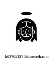 jesús, negro, icono, vector, señal, en, aislado, fondo., jesús, concepto, símbolo, ilustración