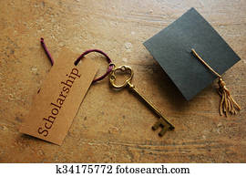 stipendium, schlüssel, und, kappe