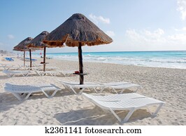 The beach by the Carribean sea in Cancun Mexico                                 