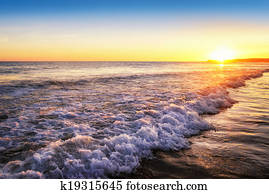 tranqüilo, pôr do sol, praia