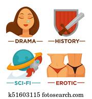 映画 ジャンル 映画館 ベクトル アイコン の 行動 劇 喜劇 恐怖 Thriller クリップアート K Fotosearch