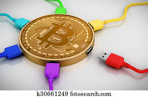 Color USB Wires Connected To The Bitcoin