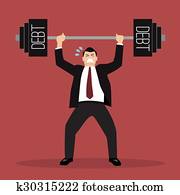 geschäftsmann, heben, a, schweres, gewicht, schuld