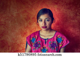 mexicano, mulher, com, mayan, vestido, latim
