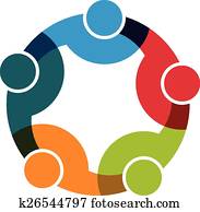 teamwork, sociaal, netwerk, groep, van, 5 mensen, bedrijfsverhouding, en, collaboration.