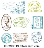 Vector Set of Retro SEA stamps - for design and scrapbook Vector Set of Retro SEA stamps - for design and scrapbook