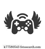 Video game Controller with Wings Icon Logo.