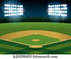 Baseball Softball Field Lit at Night Baseball Softball Field Lit at Night