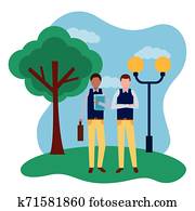 business men standing in the park