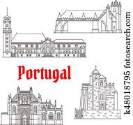 Portugal architecture landmarks vector buildings Portugal architecture landmarks vector buildings