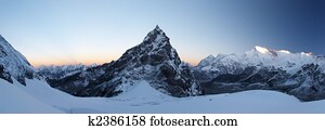 Rocky summit at sunrise panorama, Himalaya, Nepal