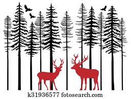 tannen, mit, reindeer,, vektor tannen, mit, reindeer,, vektor