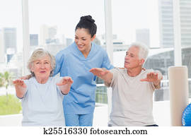 treinador, ajudar, par velho, exercitar