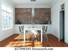 Dining room interior design with stone wall Dining room interior design with stone wall