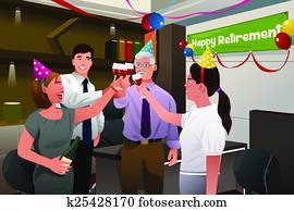 Employees in the office celebrating a happy retirement party of a coworker Employees in the office celebrating a happy retirement party of a coworker