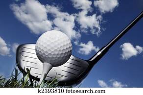 Golf club and ball in grass Golf club and ball in grass