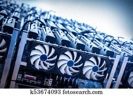 grande, aquilo, máquina, com, fans., Cryptocurrency, mineração