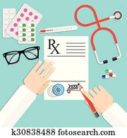 lekár, pisat notes, prostredníctvom, jeden, prescription pad