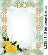 Wedding invitation yellow roses gold border Wedding invitation yellow roses gold border