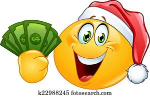 אמוטיכון, עם, סנטה כובע, ו, דולרים