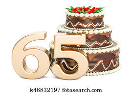 שוקולד, עוגה של יום ההולדת, עם, זהוב, מספר, 65,, 3d, השבה