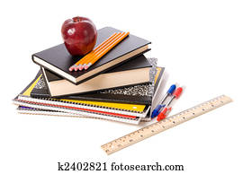 alma, és, iskola ellátmány, képben látható, egy, white háttér