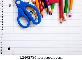 Assorted school supplies with notebooks Assorted school supplies with notebooks