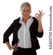 beautiful businesswoman gives the okay sign