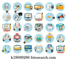 Business, office and marketing items icons. Business, office and marketing items icons.