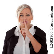 businesswoman signals being quiet