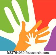 enfants, et, adultes, mains ensemble