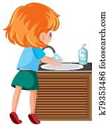 Girl cleaning hand to avoid coronavirus Girl cleaning hand to avoid coronavirus
