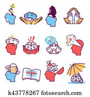 Icons set of psychotherapy, psychology. Icons set of psychotherapy, psychology.