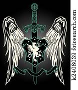medieval wing with sword emblem medieval wing with sword emblem