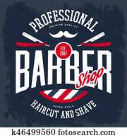 Razor and mustache on barbershop logo or sign Razor and mustache on barbershop logo or sign