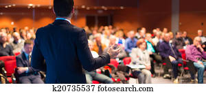 sprecher, an, geschäftskonferenz, und, presentation.