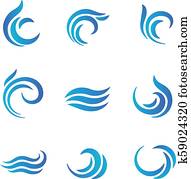 Wave logos. Blue water waves with splashes vector emblems Wave logos. Blue water waves with splashes vector emblems