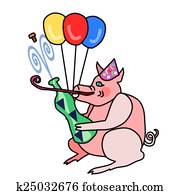 かわいい 小豚 中に パーティー 帽子 開く A Bot クリップアート K Fotosearch