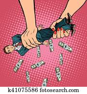 Female hands squeeze men money