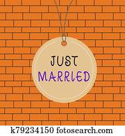 Text sign showing Just Married. Conceptual photo someone who has recently married or undergo matrimony Badge circle label string rounded empty tag colorful background small shape. Text sign showing Just Married. Conceptual photo someone who has recently married or undergo matrimony Badge circle label string rounded empty tag colorful background small shape.