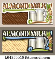 vector, banderas, para, almendra, leche